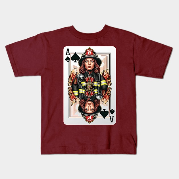 Female Firefighter Playing Card Ace Of Spades Kids T-Shirt by Dmytro